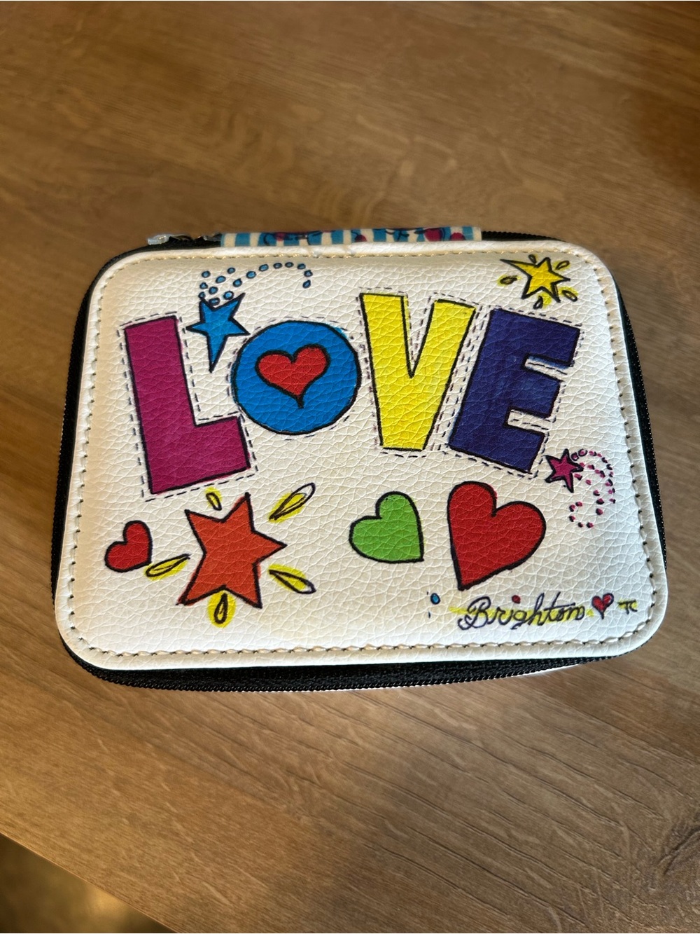 Brighton White Zip Travel Jewelry case/box with Colorful LOVE Pop-Art
